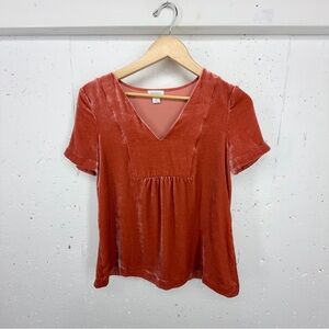 Sundance Women’s Size Small Rust Velvet Short Sleeve Blouse Shirt